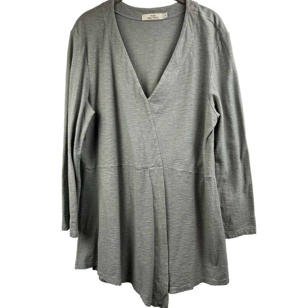 Taos Minimalist Y2K Cotton Linen Women's L Tunic Pleated Asymmetrical Hem‎